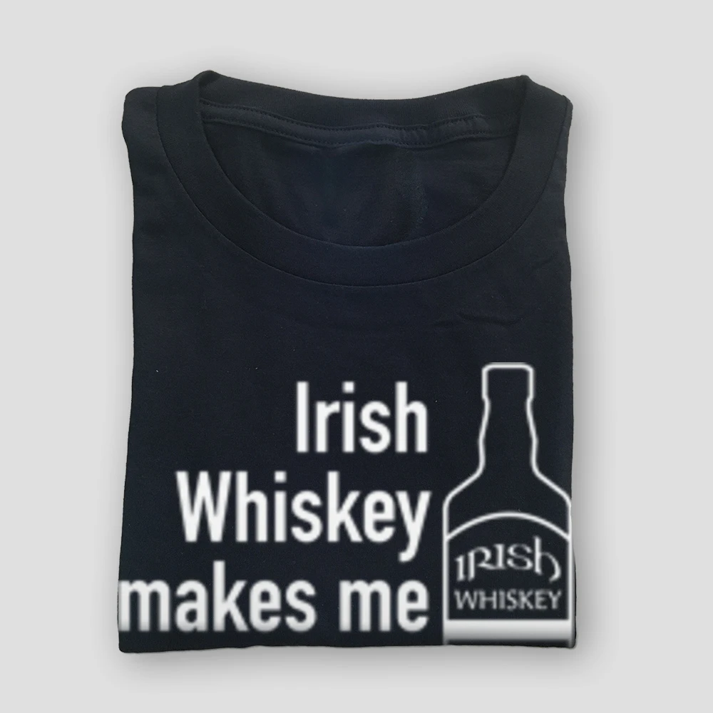 Irish Whiskey Makes Me Frisky Tops Tees Slim Fit O Neck Casual Cotton Men's Tshirts Crazy Tops Shirt