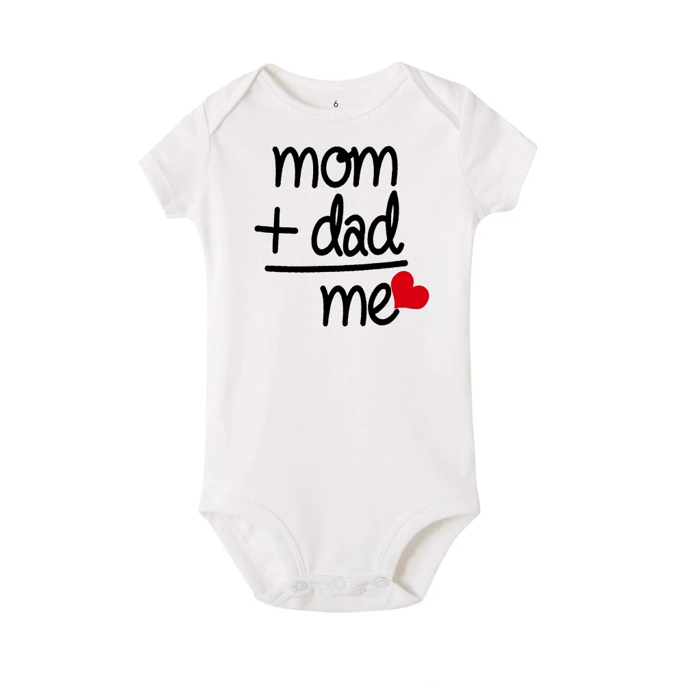 Mom + Dad = Me Newborn Baby Girls Romper Toddler Girl Boys Clothes Ropa Pajama Romper Kids Short Sleeve Bodysuit Holiday Gifts