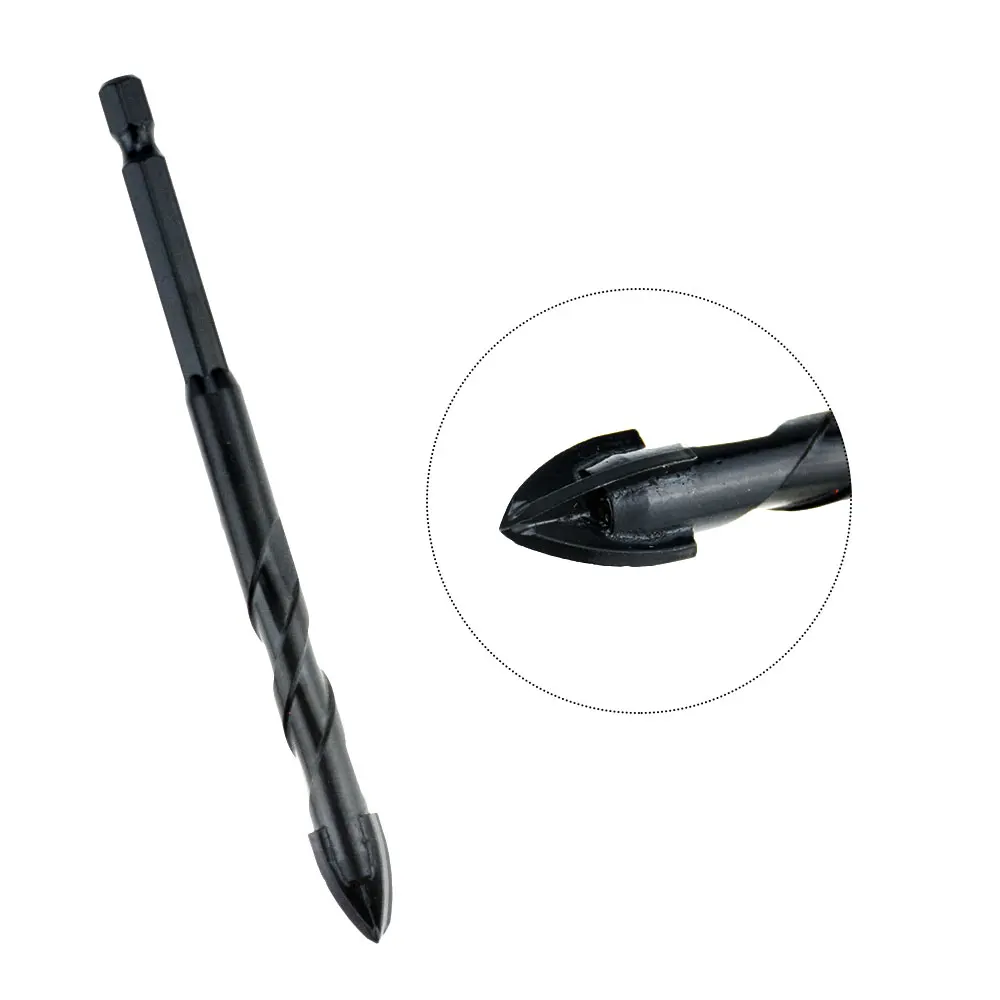 1Pc 5/6/8/10/12mm Black Hex Shank Cross Tip Carbide Tipped Ceramic Tile Triangle  Drill Bit For Glass Ceramic Concrete