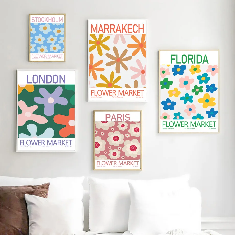 Abstract Flower Market Tokyo London Paris Wall Art Canvas Painting Nordic Posters And Prints Wall Pictures For Living Room Decor
