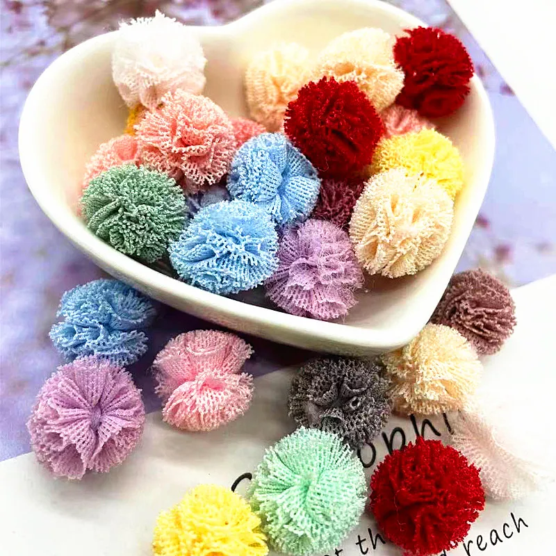 30-120pcs 15mm Lace Pom Pom Trim Ball Macrame Pom Poms Pompones Mesh Ball Hair Ornaments Toys DIY Decorative Accessories