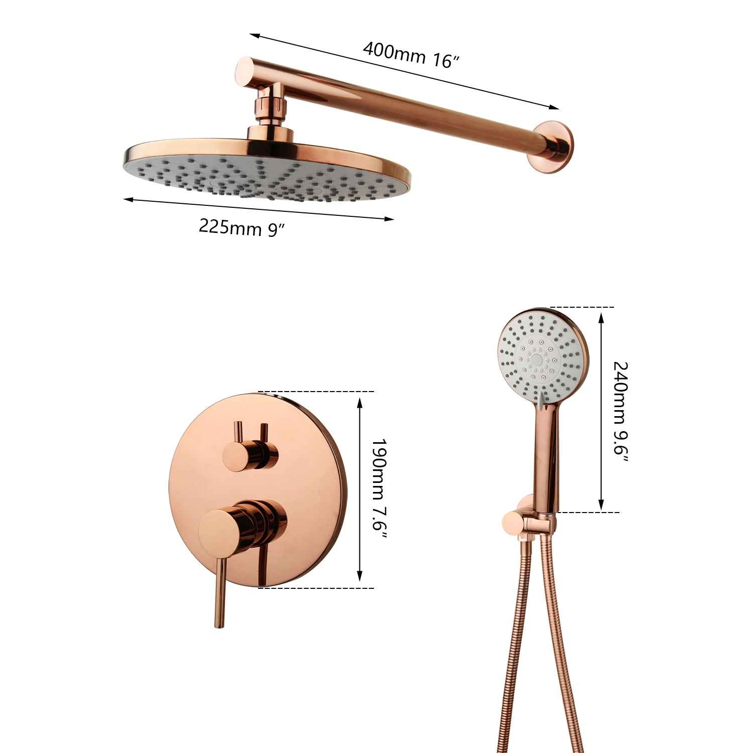 KEMAIDI Rose Golden Rainfall Shower Faucet Set Handshower Embedded box Bathtub Shower Wall Mount Handle Shower Mixer Faucets