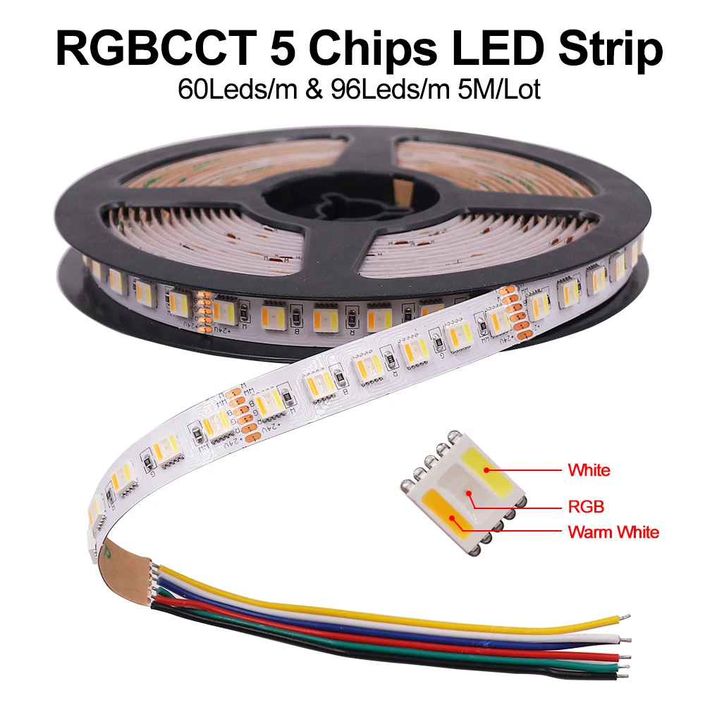 5M RGBCCT 5 Colors in 1 Chip LED Strip Light 12V 24V Flexible LED Tape 30LEDs/M 60LEDs/M 96LEDs/M Waterproof LED Ribbon Decor