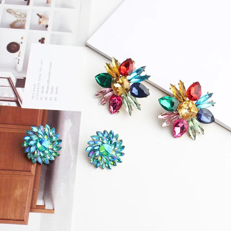 Fashion Rainbow Multi Color Rhinestone Dangle Earrings for Women Luxury Bohemian Colorful Glass Drop Earring Jewelry