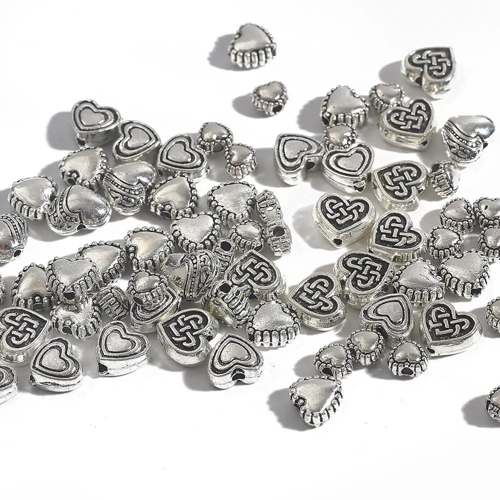 20-50pcs Antique Silver Color Alloy Love Spacer Beads Heart-shaped Charm Loose Beads For Jewelry Making DIY Earrings Necklace