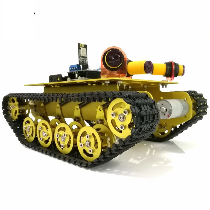 WiFi-Steuerung Hindernisvermeidung Stoßdämpfender Smart Robot Crawler Tank Car Chassis TS100 mit DT-06 WiFi-Modul Telefonsteuerung