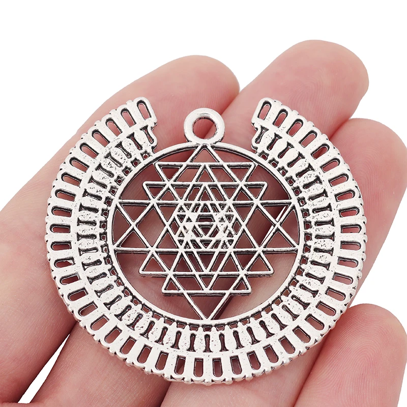 ZXZ 5pcs Large Hollow Sri Yantra Meditation Charms Pendants for Necklace Jewelry Making Findings 50x48mm