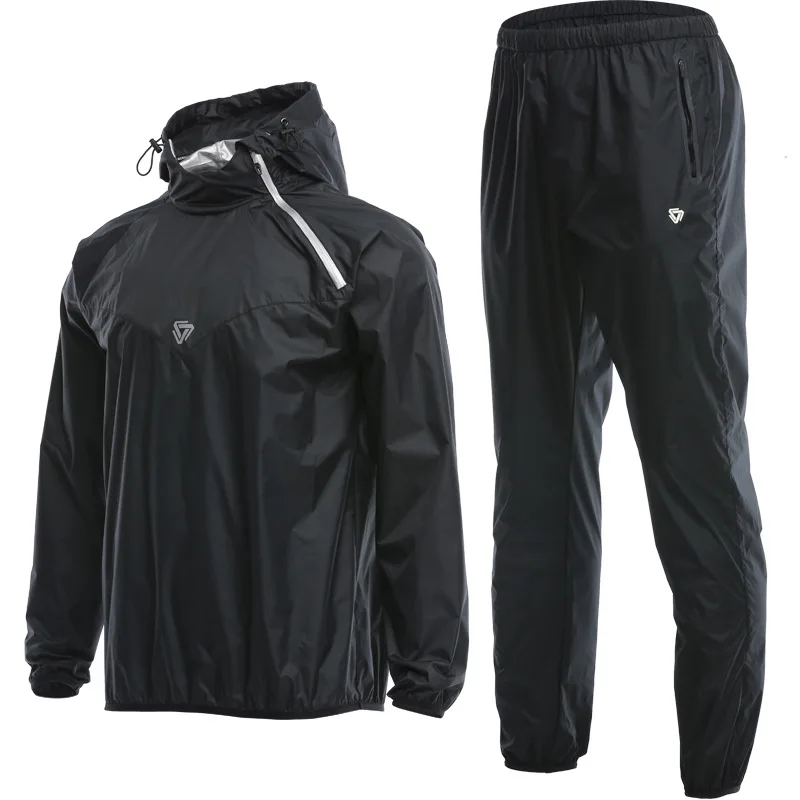 

Men Sauna Suit Set Sport Jackets and Pants Suit Quick Dry Hooded Gym Clothing Running Training Boxing Accessories
