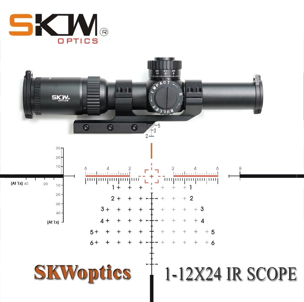 

SKWoptics-RifleScope 1-12x26 SFP Scope Mount, CNC, 34mm Rings, Military Tactical Reticle, Shock Proof, Riflescope, Hunting,