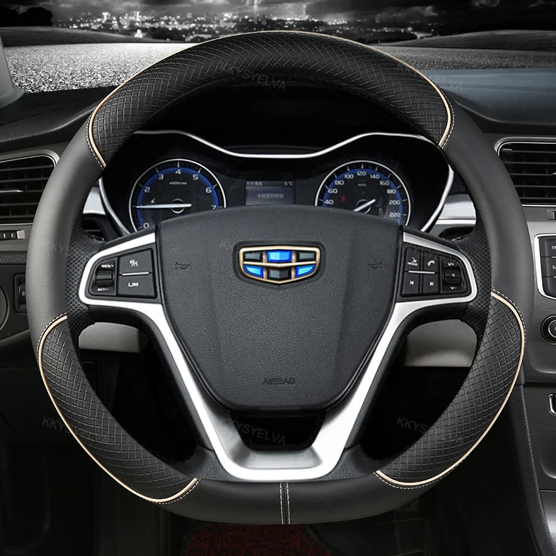 D Shape Steering Wheel Cover Microfiber Leather or Geely Atlas Emgrand EC7 Coolray VW Golf 7 Hyundai Santa fe 2014-2020