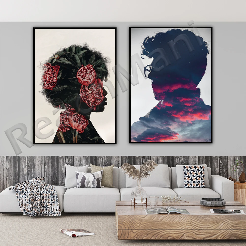 Poster: Sunset Silhouette Digital Print.Floral Silhouette Digital Print. Wall Decor, Wall Art