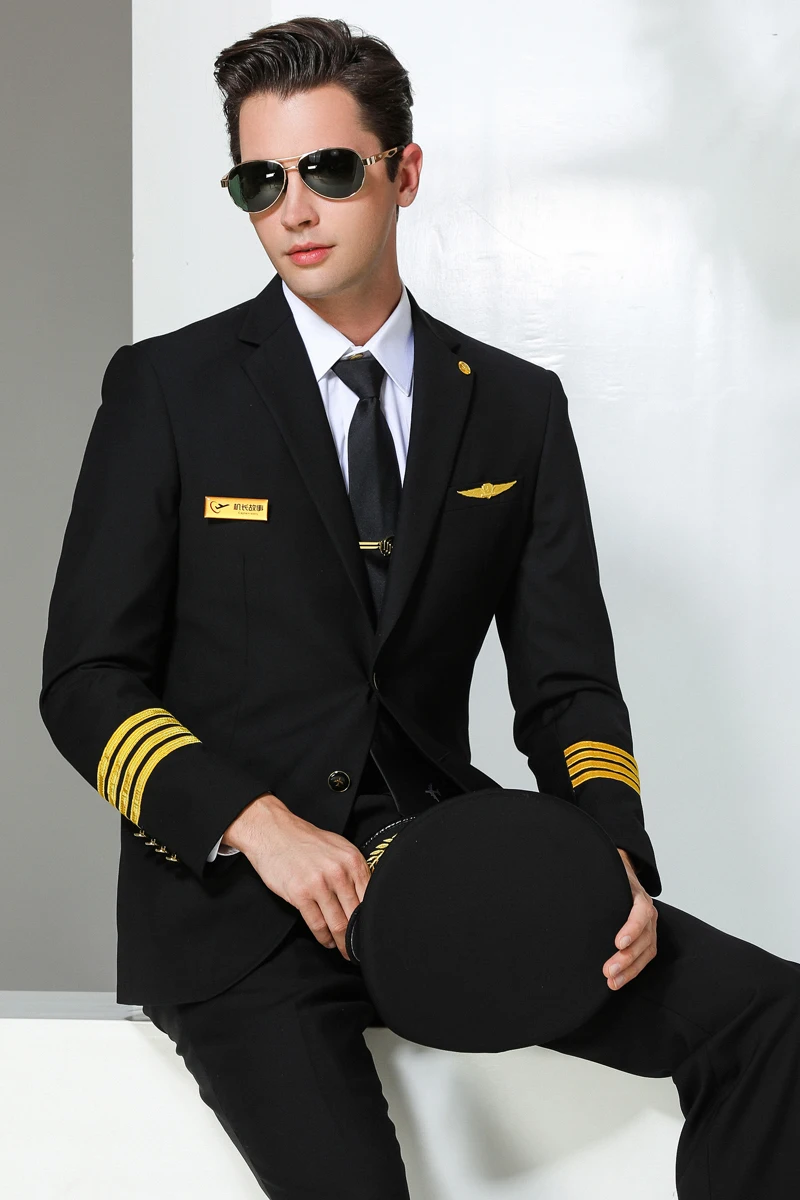 Aviation Captain Uniform Male Pilots Professional Suit Men Business Casual Offical Costume Suit Security Guard Classic Blazer