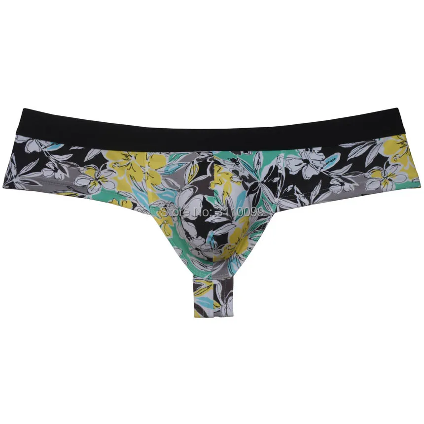 Men\'s Flowery Bulge Boxer Daring Underwear Shiny Coverage Cheeky Bikini Shorts