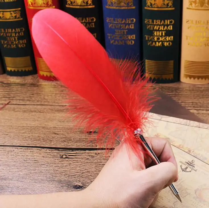 

Fashion Feather Pen Quill Ballpoint Pen 14colors Ballpoint Pens for Wedding Gift Office School Writing Supplie Wholesale