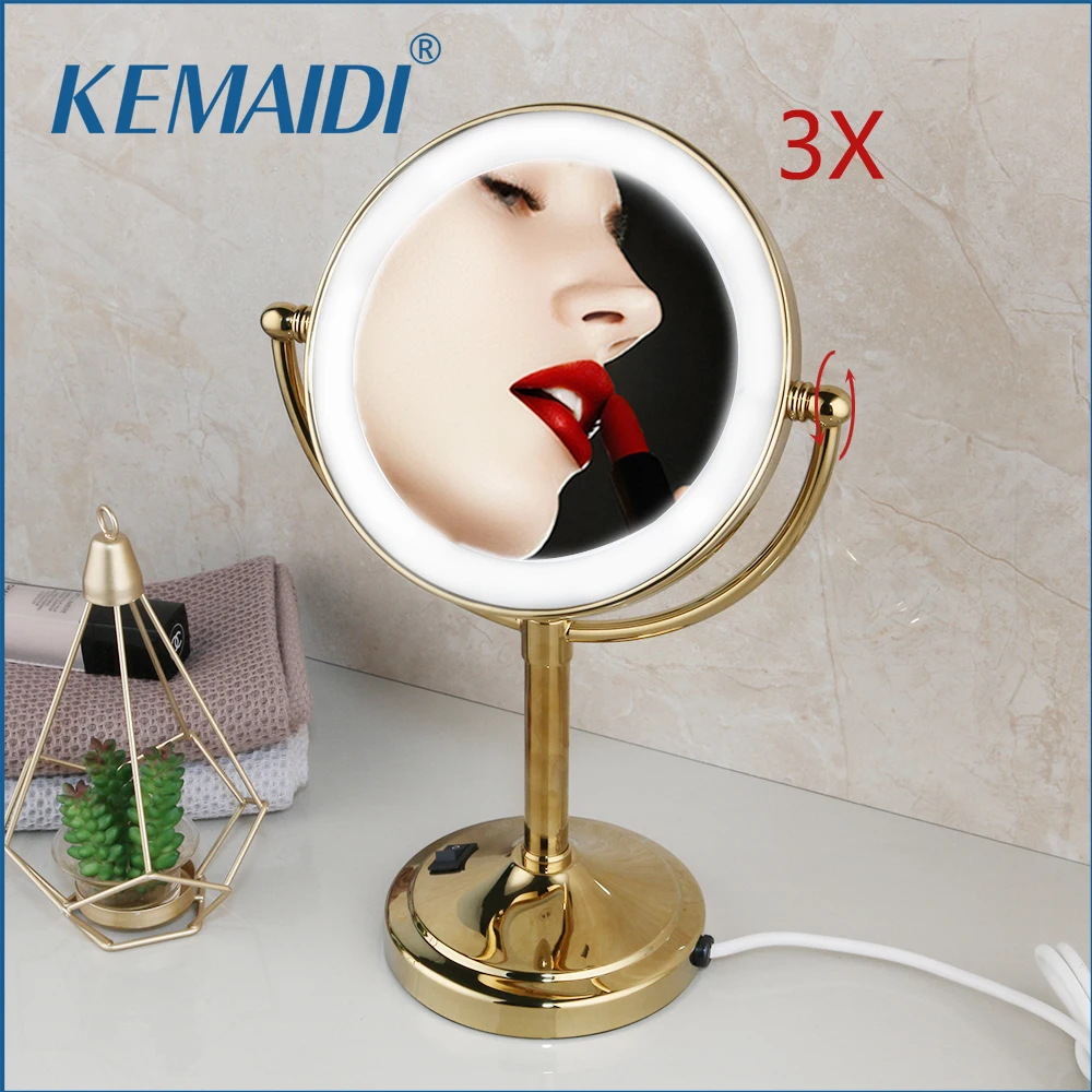 

KEMAIDI 8" Magnifying LED Light Makeup Mirror3X Magnification Foldable Touch Screen Bathroom Deck Mounted Illuminated Mirror