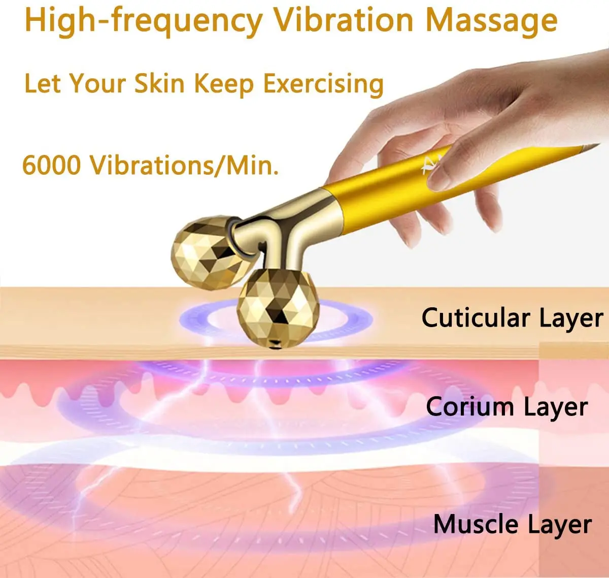 Multi-function Beauty Care Device 24k Facial Massage Stick Roller 3D Golden Energy Bar Vibrating Massager for Beauty Tool