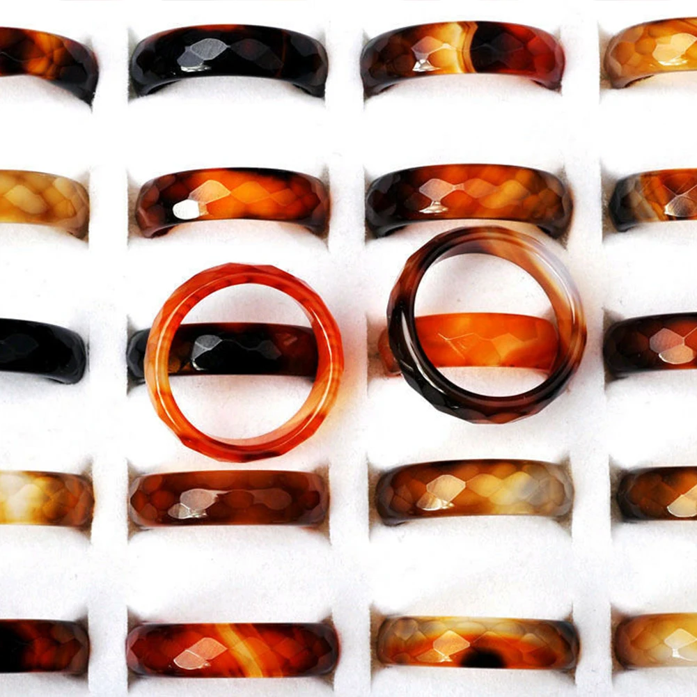 

Wholesale Lots 20Pcs Natural Coffee Agates Fashion Jewelry Band Rings 5mm-6mm