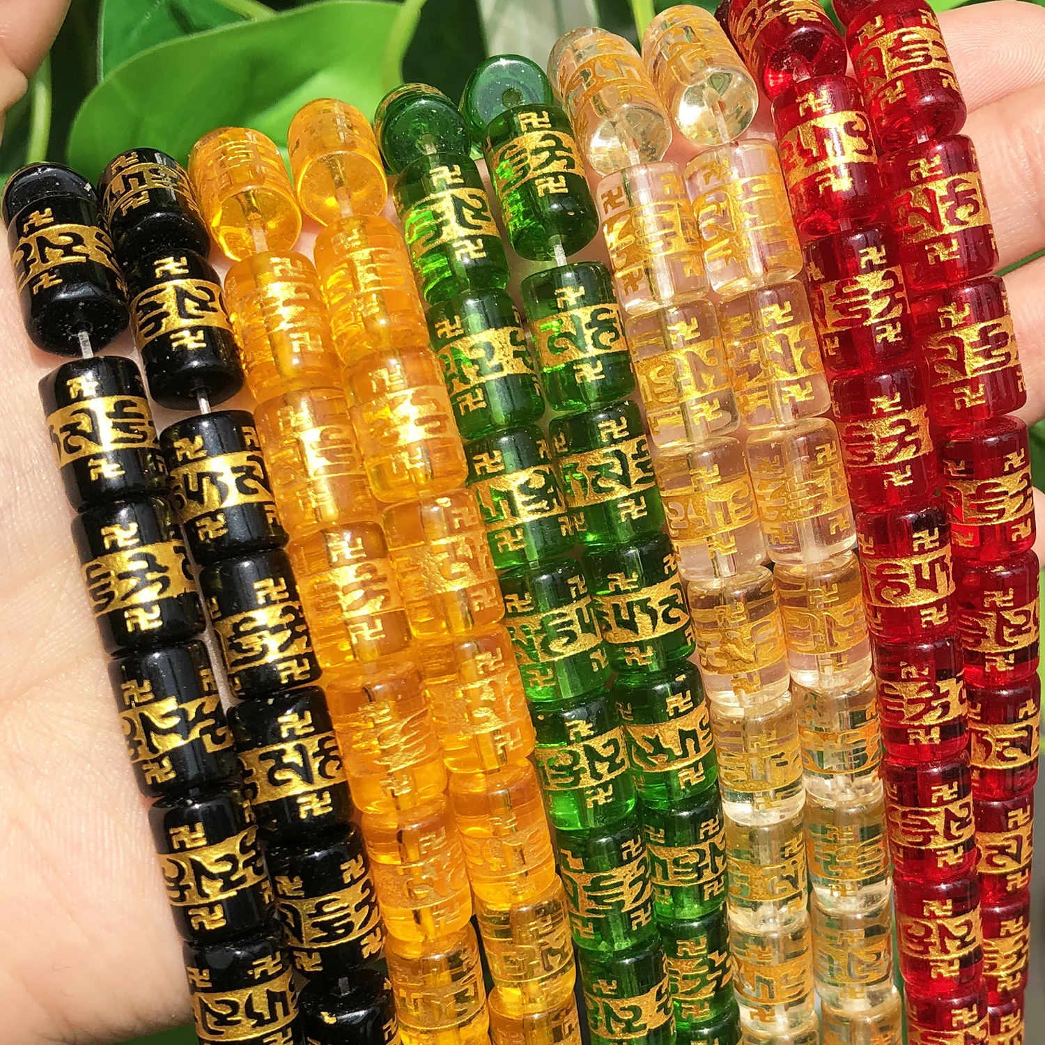 12x8mm Six Word Mantra Prayer Buddha Beads Column Crystal Glass Lucky Amulet Beads For Jewelry Making DIY Bracelets Accessories