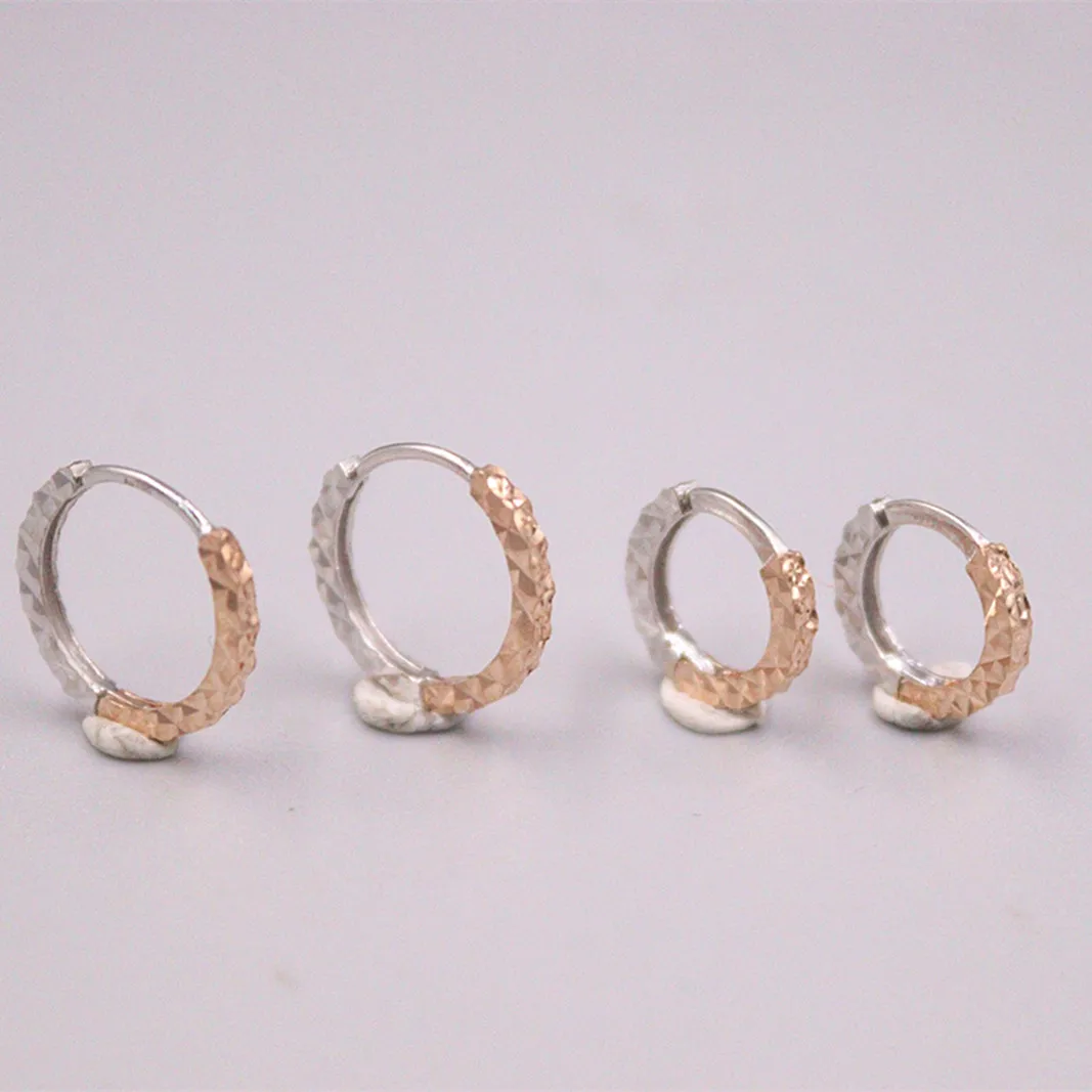 1 Pair New Solid Pure 18K Rose White Gold Earrings Women 1.2mmW Full Star Hoop Earrings 0.7-1g