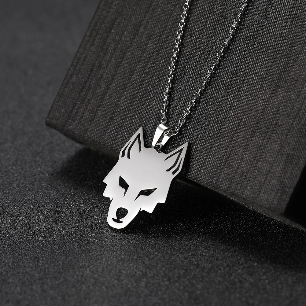 Teamer Cool Animal Wolf Head Pendant Necklace for Women Men Stainless Steel Wolf Pendant Vintage Punk Party Jewelry Animal Gifts