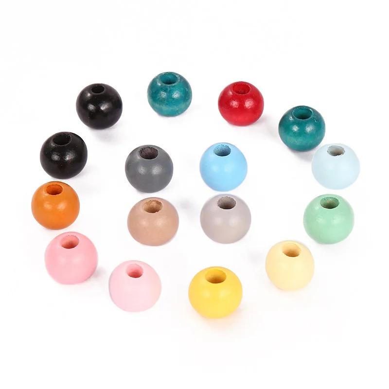 DIY New Product 15 20mm Colorful Big Hole Round Wooden Beads Custom Fashion Crafts Kid\'s Jewelry Baby Toys Accessories Wholesale