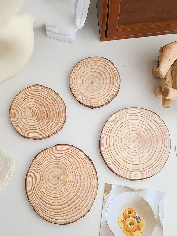 Log ประจำปีแหวน Coaster Pine ชิปเทียนหอมเบาะสไตล์ Retro Photo Props ตกแต่ง Desktop Home เครื่องประดับ