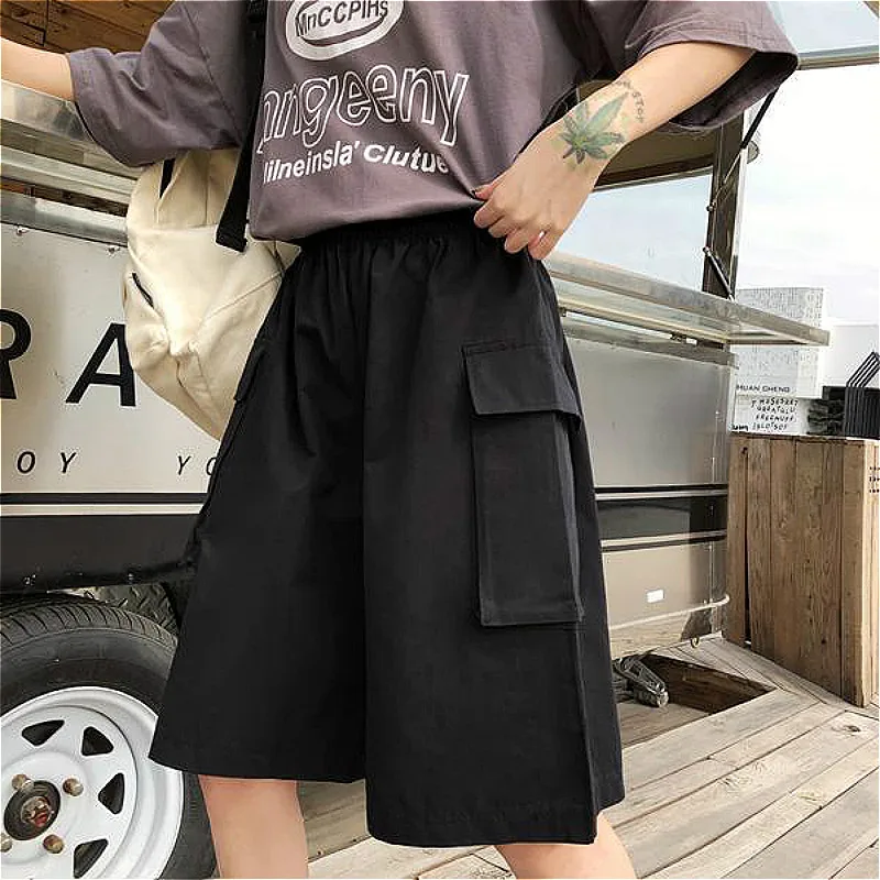 Shorts Women Knee-length Pockets Wide-leg Summer Cargo Safari-style Loose Unisex BF Streetwear Womens Casual Fashion Vintage New