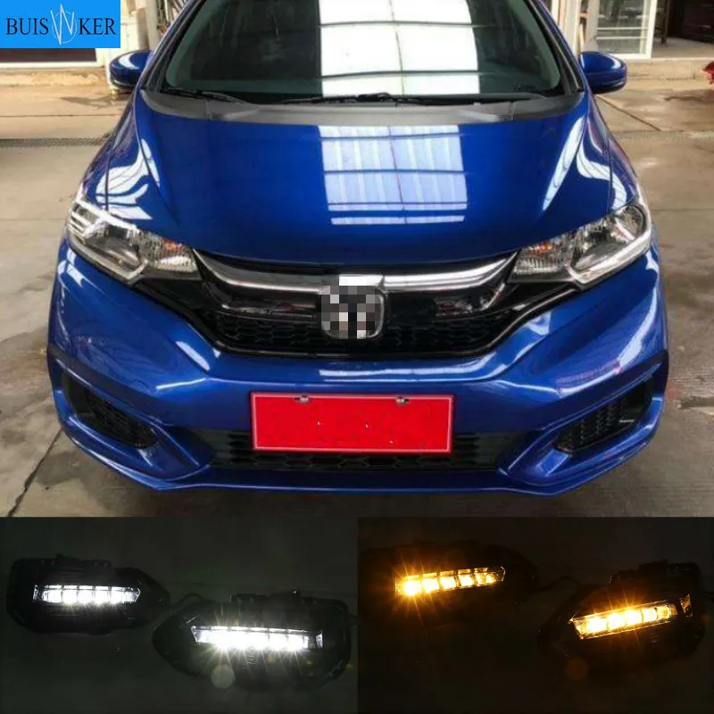 

2pcs LED DRL Daytime Running Lights Daylight Fog Lamp Cover With Turn signal lamp For Honda jazz fit 2018 2019