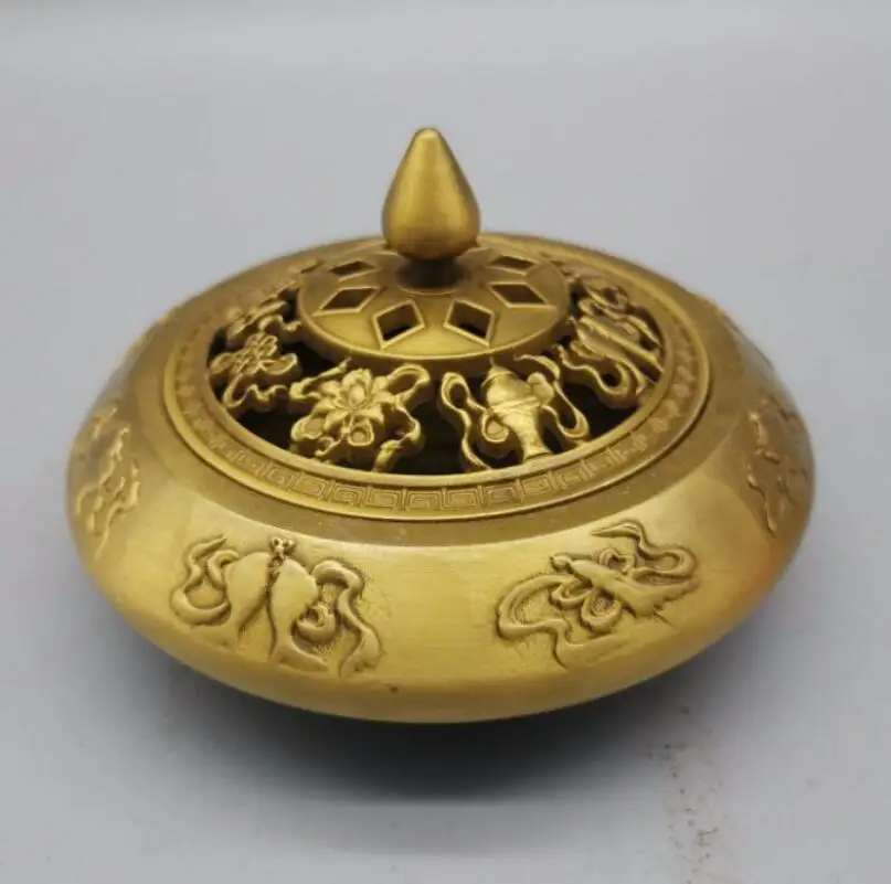 

China brass eight treasure incense burner crafts statue