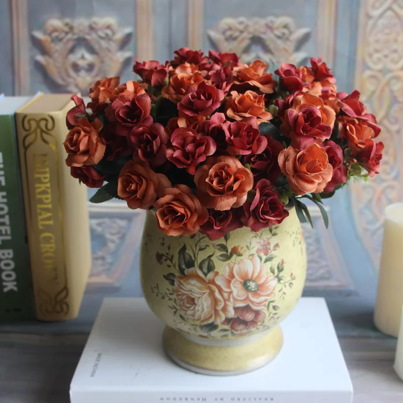 

Artificial Silk Flower Bouquet, 5 Fork, Autumn Aussie Rose, Home Table Decoration, Fake Flowers, DIY Roses Wreath, 10Pc Lot