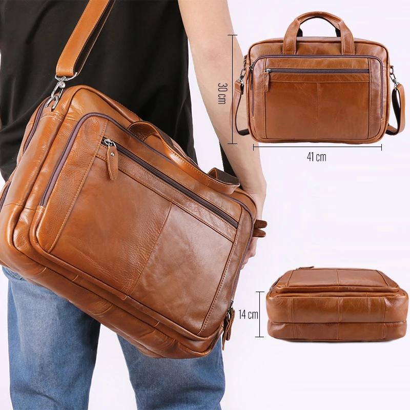 Laptop Bag Computer Handbag 15.6 17 inch Leather Business Travel Cowhide Single Shoulder Men\'s Briefcase For Lenovo Air Pro Case