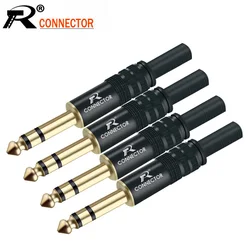 10PCS Stereo Gold Plated 6.35MM Audio & Video Plug Connector 12*1 6.3 Audio Jack Black Electrophoresis Plug Microphone Connector