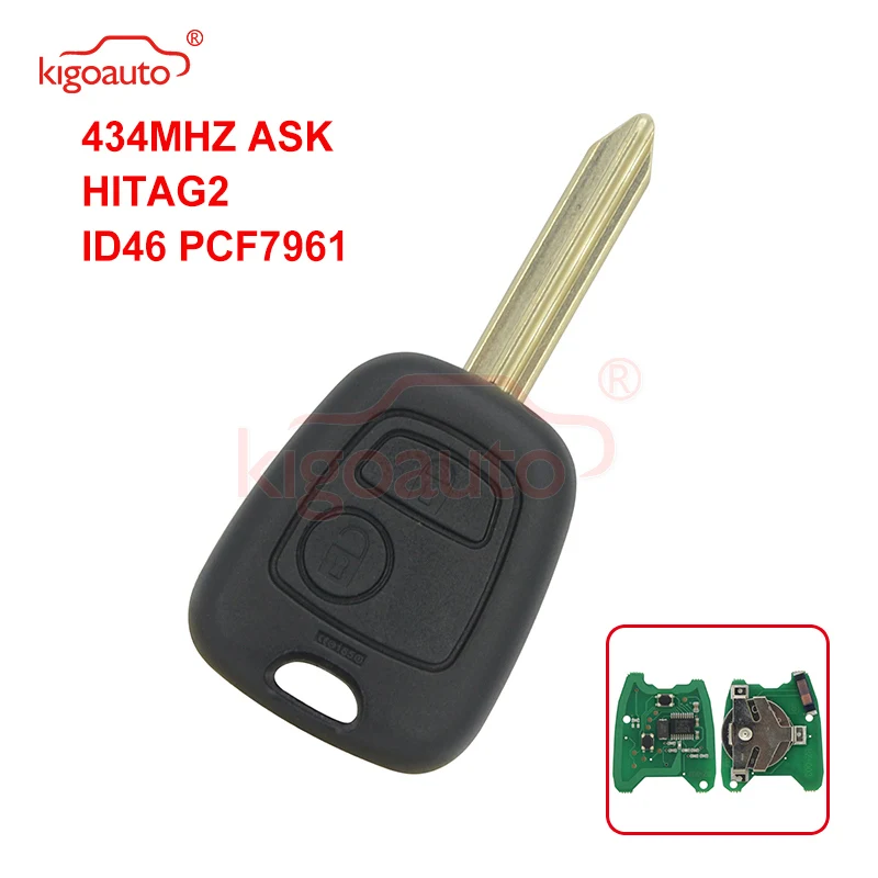 Kigoauto-llave remota para coche Citroen Saxo Berlingo Xsara Picasso, 2 botones, hoja SX9, 434Mhz, ASK HITAG2 ID46 PCF7961