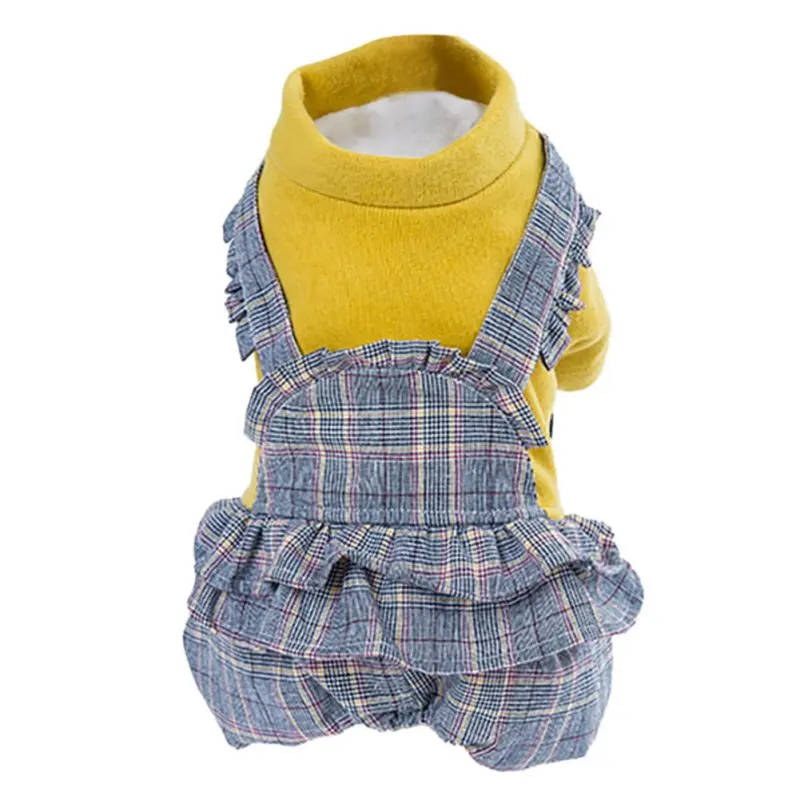 Warm Dog Clothes Turtleneck Knitted Pet Jumpsuits Winter Outfits Cat Sweaters Puppy Plaid Romper Chihuahua Clothing Pet Overalls