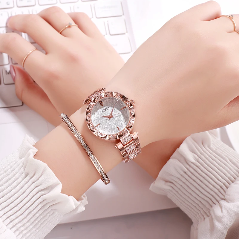 Fashion Gedi Brand Luxury Women Watches Rose Gold Crystal Full Steel Ladies Watch Relogio Feminino Horloge Dames