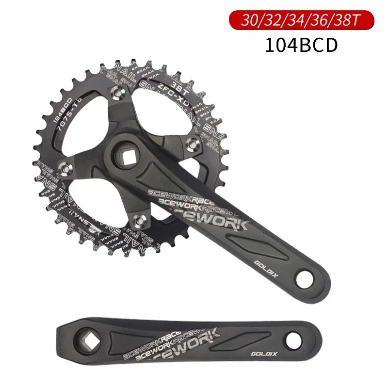 104BCD MTB Bicycle Crank 170mm Square Hole Mountain Bike Crankset Narrow Wide 32/34/36/38T Chainring Bicycle Crank Parts