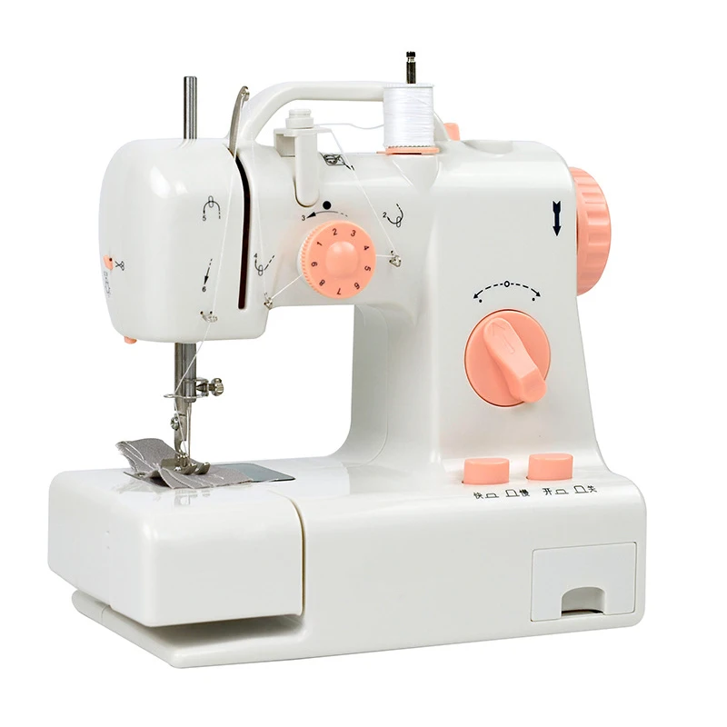 318 mini home sewing machine with double speed and double thread with sewing lamp cutter and back sewing