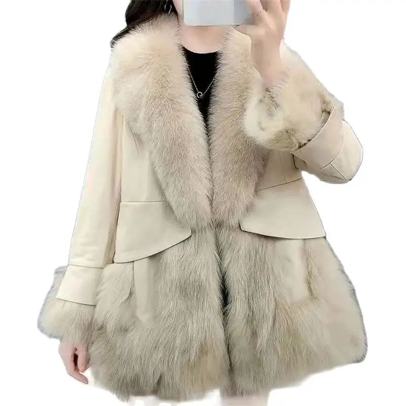 Explosive Imitate Fur Coat Women's 2024 Winter New Fashion Slim Mid-Length Faux Fox Hair Tide Jacket M386