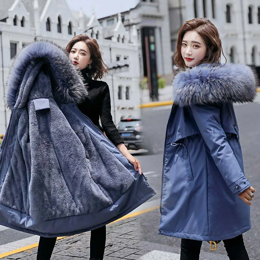 Vielleicht 2022 New Warm Fur Lining Long Parka Winter Jacket Women\'s Clothing 6XL Medium Long Hooded Winter Coat Women