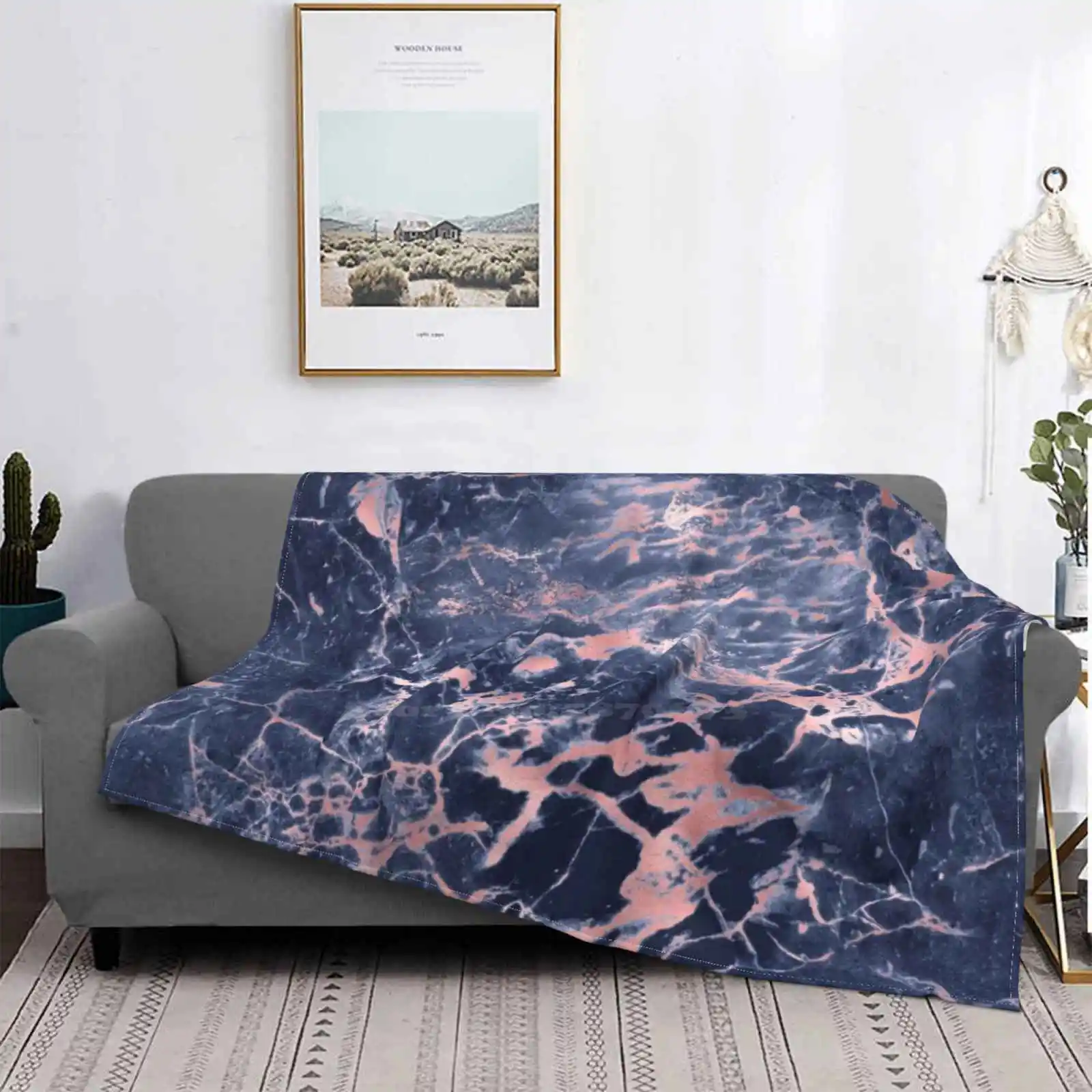 Navy And Blush Marble For Home Sofa Bed Camping Car Plane Travel Portable Blanket Navy Pink Marble Luxury Ele Pattern For Women