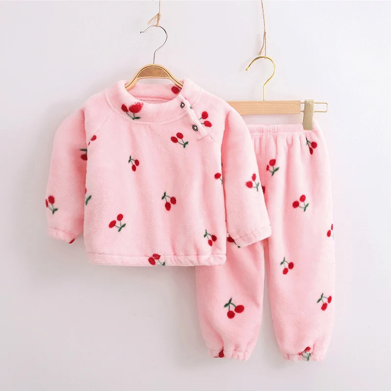 Coral Fleece Kids pijamas Homewear Boys Girls Winter Children Fleece Pajamas Set Warm Flannel Baby Sleepwear Girl Boy