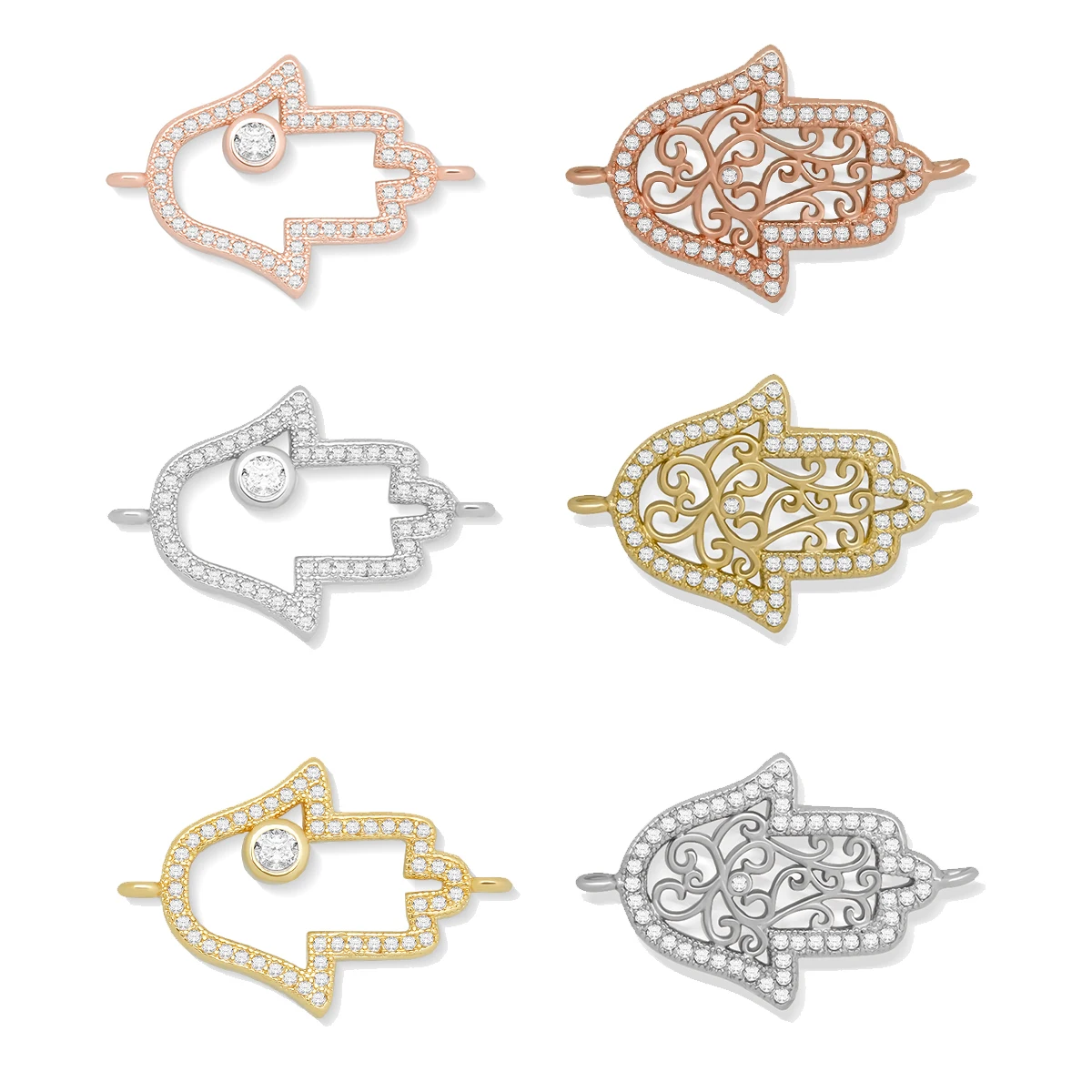Zirconia Gold-plated Blue Evil Eye Charm  Fatima Hand Hamsa Pendant For Necklace Bracelet Earring DIY Jewelry Making Accessories