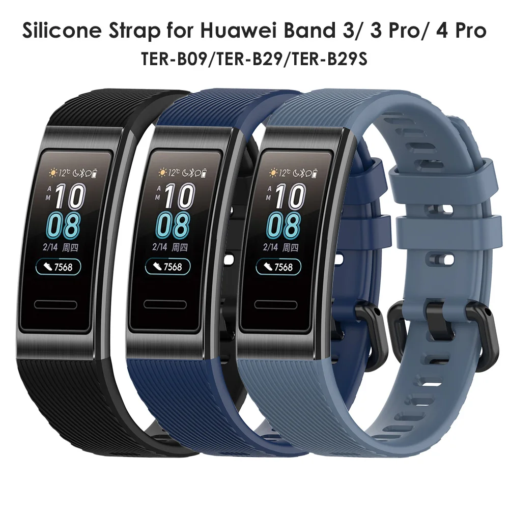 

Silicone Watch Strap for Huawei Band 3/ Band 4 Pro Bands Fitness Tracker Replacement Wristband with Metal Clasp TER-B29/B29S/B09