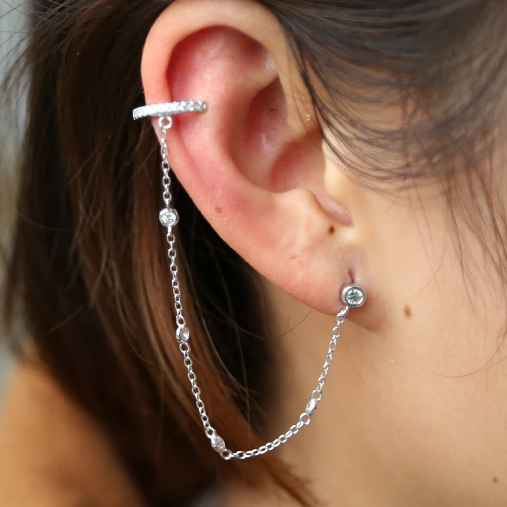 Korean Version 925 silver Jewelry Tassel Earrings Fashion Retro Long chain Earrings Chain Metal cuff Earrings