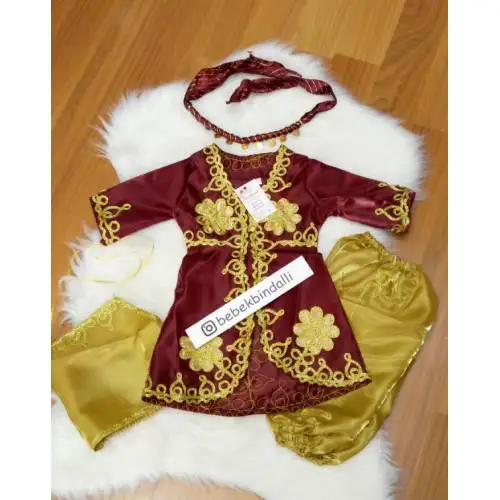 Burgundy 6 monthly baby bindallı kaftan kınalık