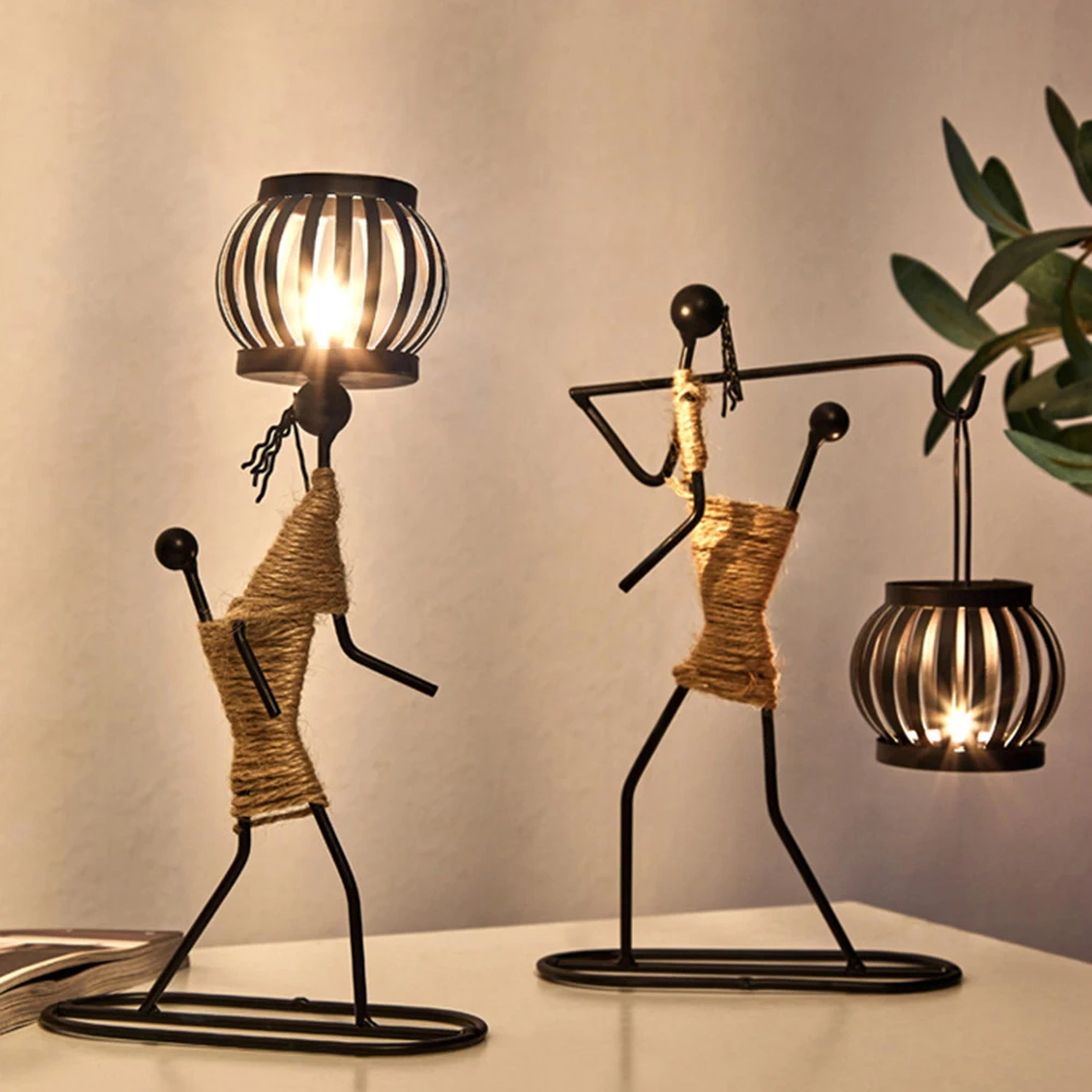 Candelabro de Metal nórdico, escultura de personaje abstracto, soporte de vela, figuritas hechas a mano, decoración del hogar, regalo de Arte de Navidad