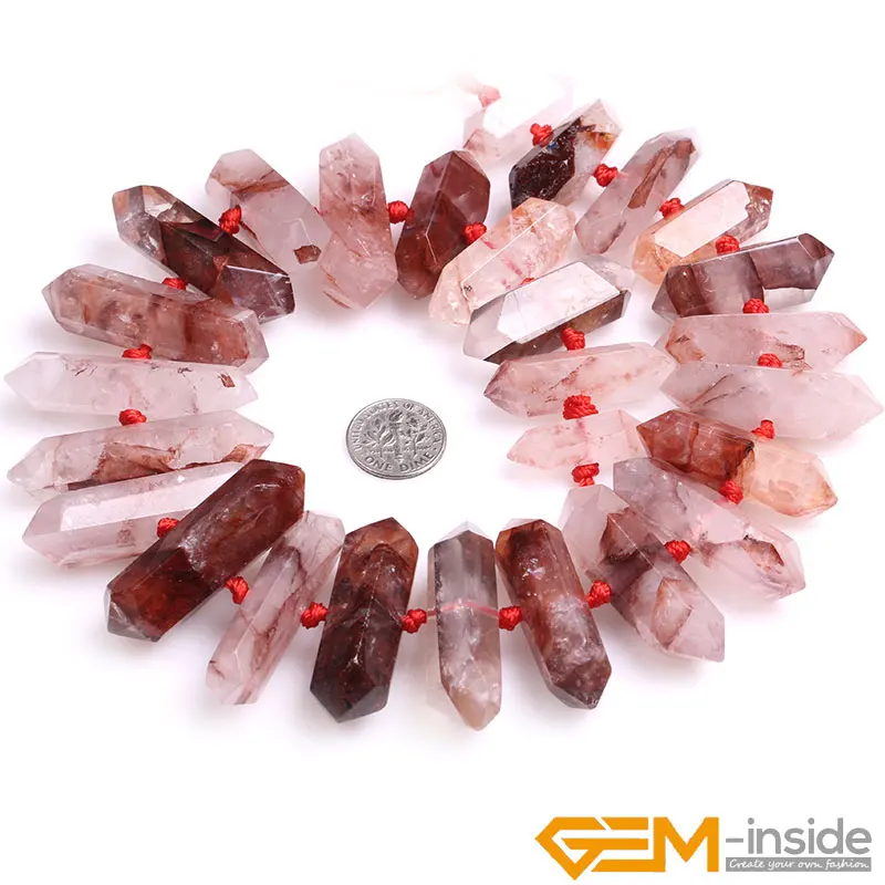 Natural Stone Stick Point Beads For Jewelry Making Strand 15 inch Amethysts Rose Quartzs White Rock Quartzs Red Quartzs 13x55mm