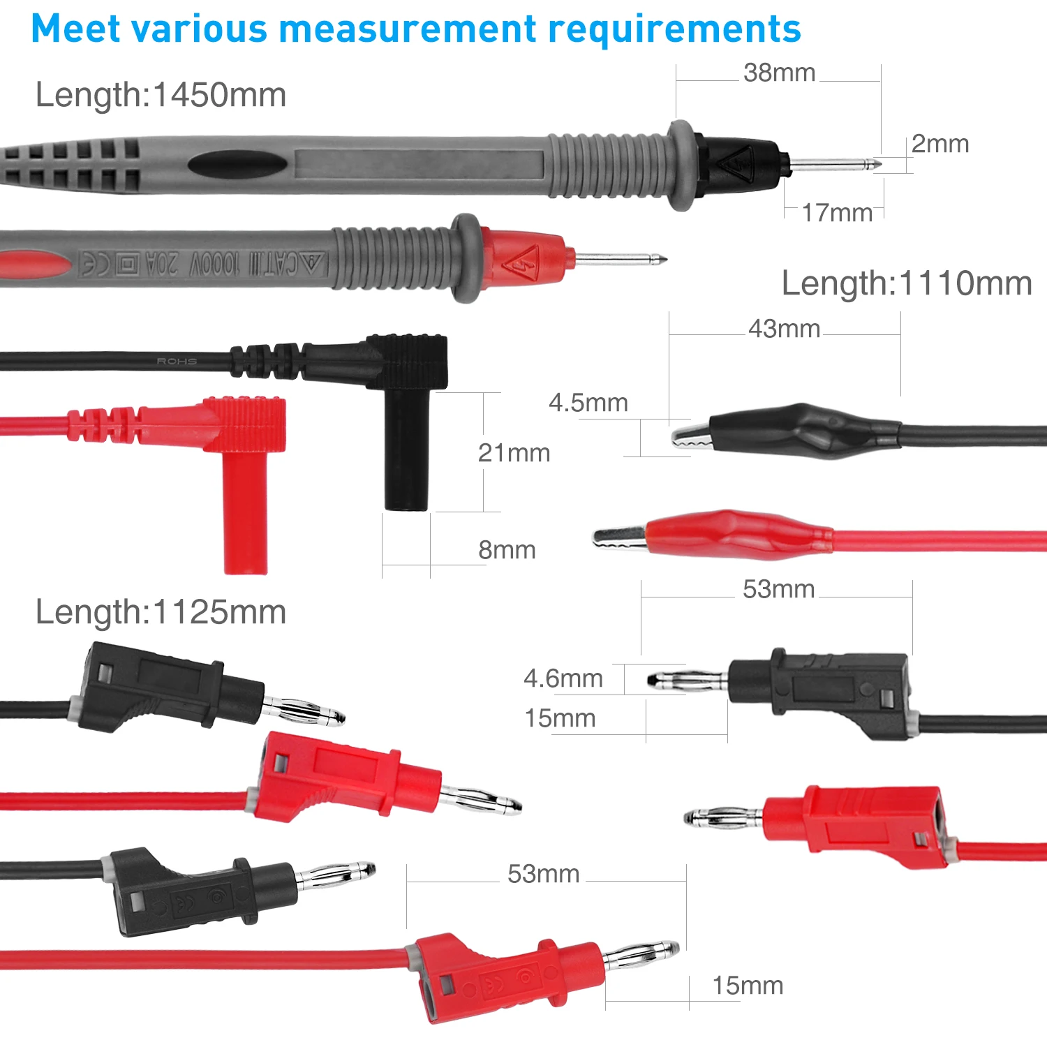 3 pairs Test Lead Kit Banana Plug To Test Hook Cable Replaceable Multimeter Probe Test Wire Probe Alligator Clip dropshipping