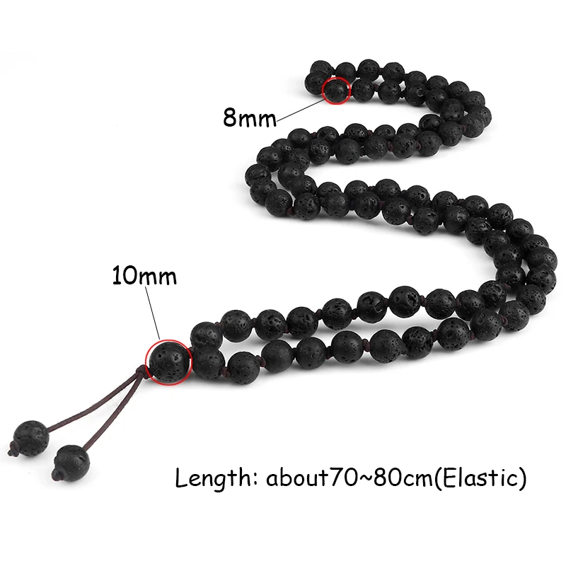 8mm perline fatte a mano bracciale da uomo collana classica in pietra lavica nera naturale per donna Yoga Buddha Charm Mala bracciale regalo gioielli