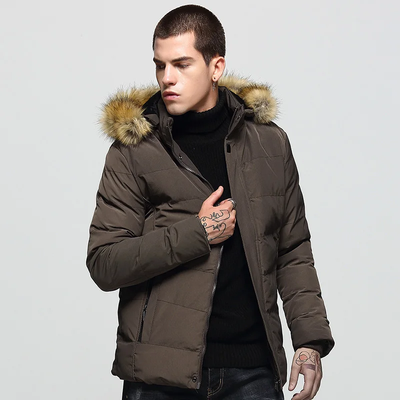 Parka à capuche pour hommes, veste d'hiver nouveau col en fourrure épaissie veste coupe-vent pour hommes vêtements d'extérieur Abrigos Hombres noir vert armée 2018